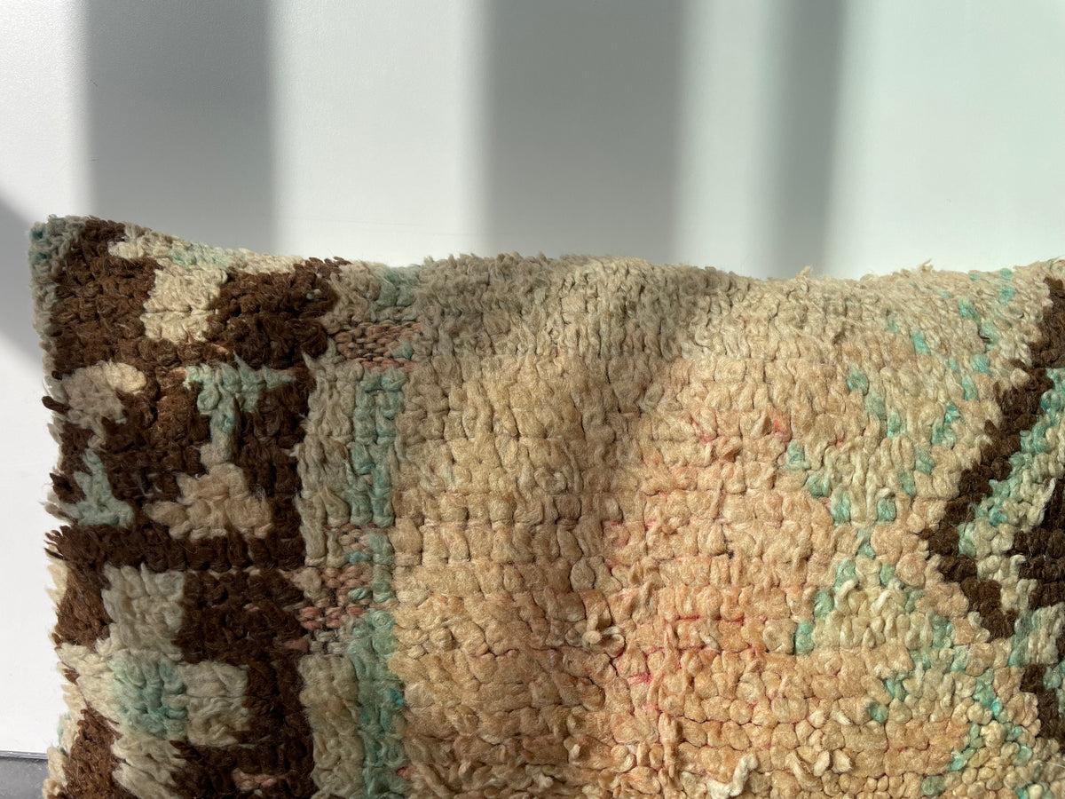 Handgemaakt Berberkussen in crème, bruin en mint - 40x65