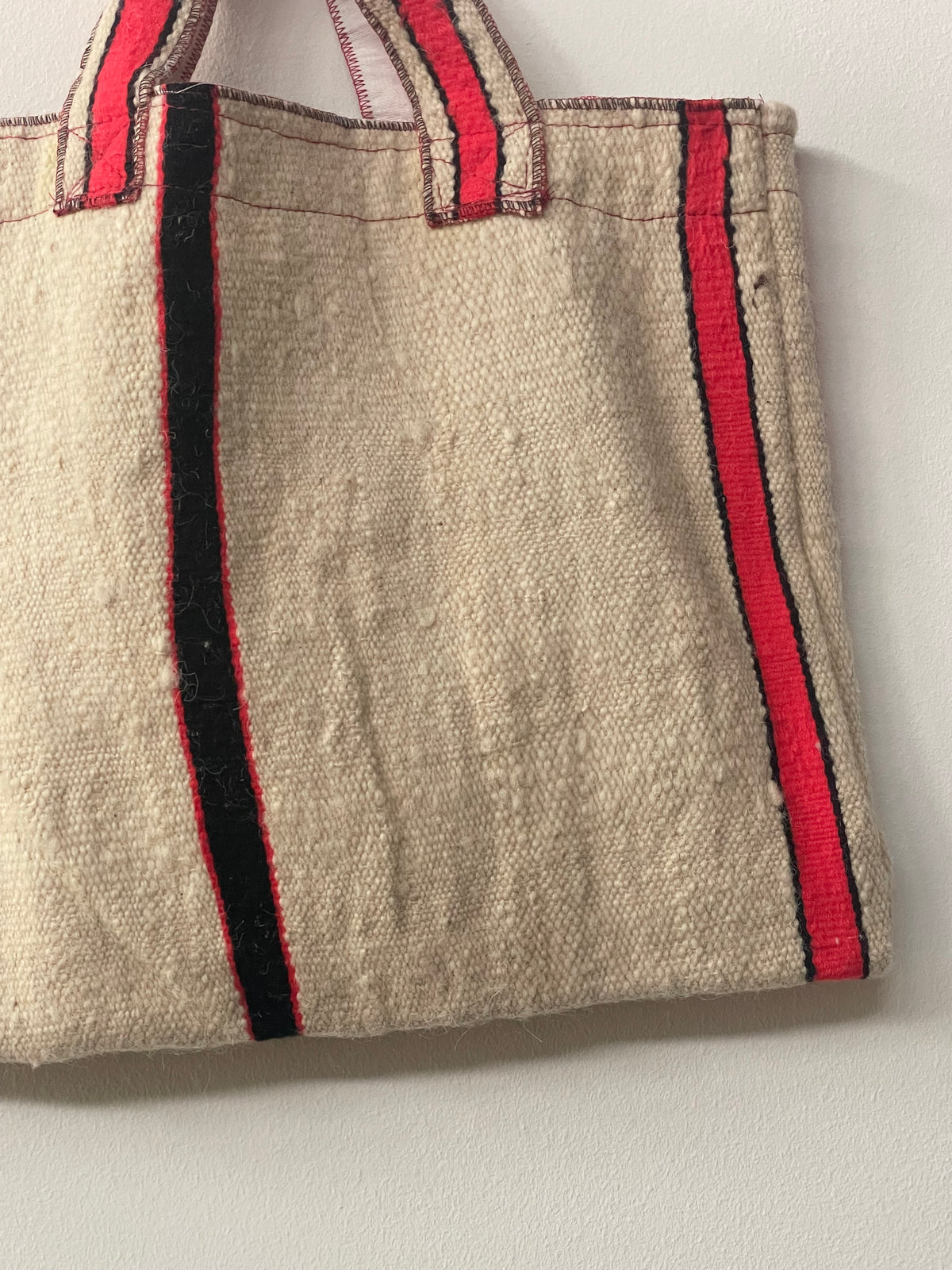 Handgemaakte shopper in naturel met oranje en zwart 46x37
