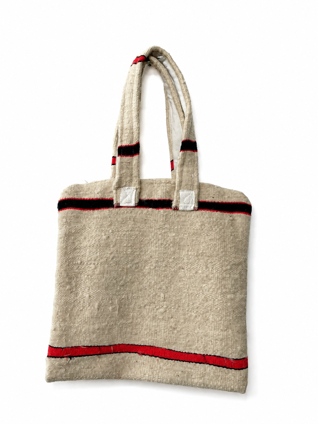 Handgemaakte wollen shopper met oranje en zwarte accenten 37x37