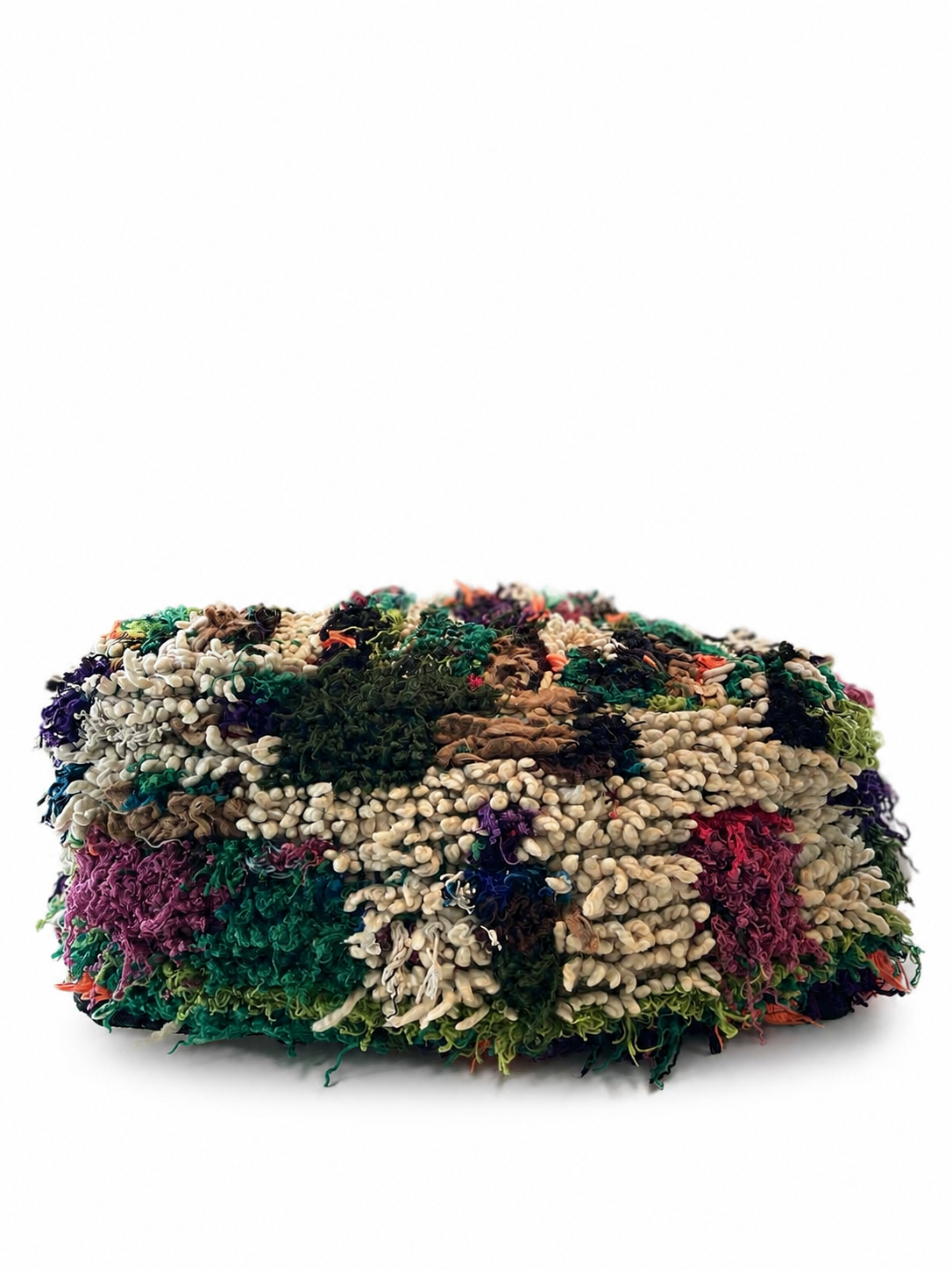 Handgemaakte Berberpoef – kleurrijke textuurmix - 68x68