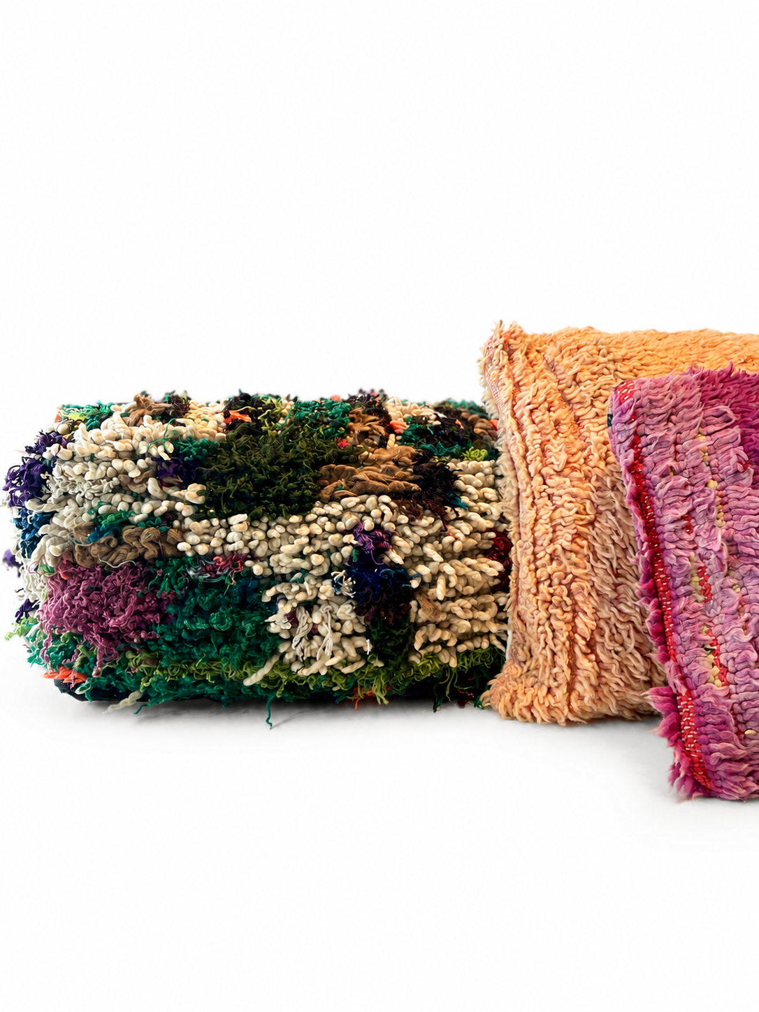 Handgemaakte Berberpoef – kleurrijke textuurmix - 68x68