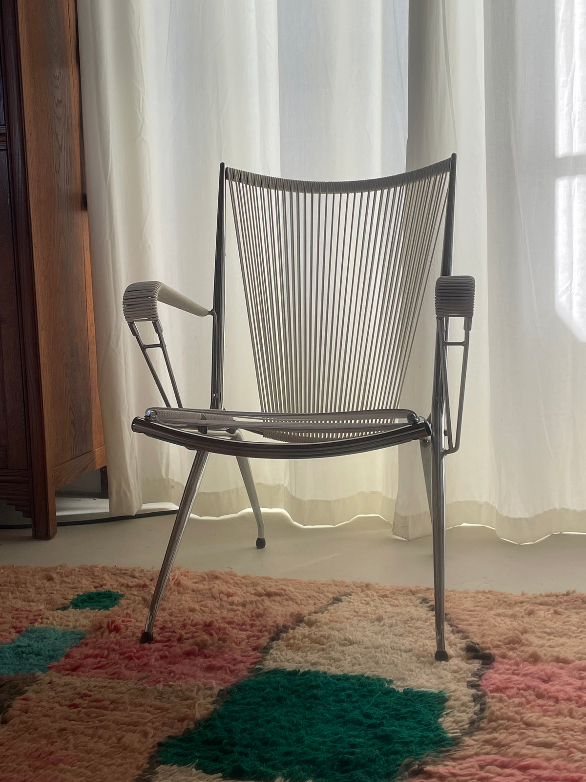 Vintage scoubidou fauteuil met chromen frame – jaren 60/70