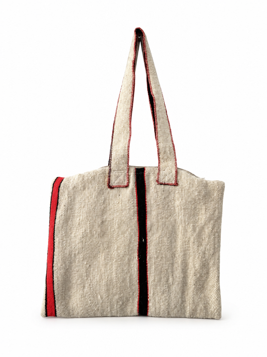 Handgemaakte Berber shopper met oranje-zwart detail 40x35