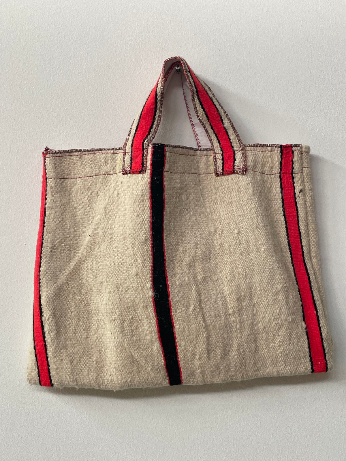 Handgemaakte shopper in naturel met oranje en zwart 46x37