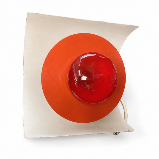 Vintage Space Age wandlamp in crème en rood – jaren 70