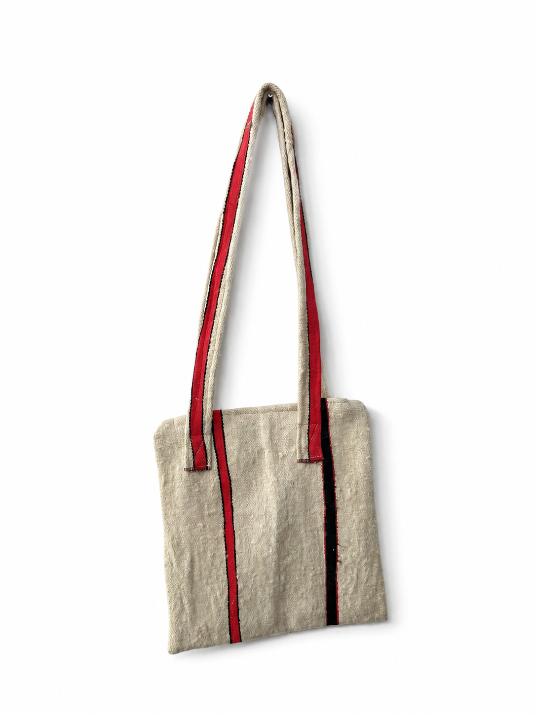 Handgemaakte shopper in ecru met oranje-zwarte details 42x42