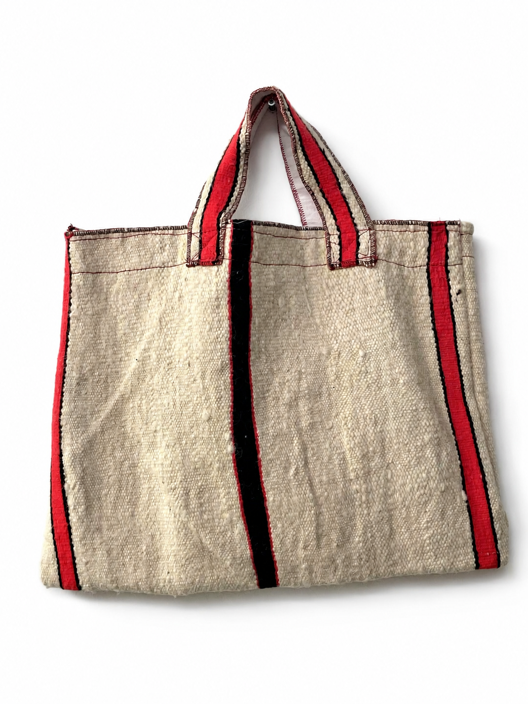 Handgemaakte shopper in naturel met oranje en zwart 46x37