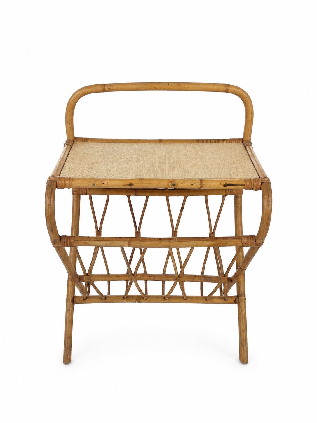 Vintage rotan bijzettafel met lectuurbak