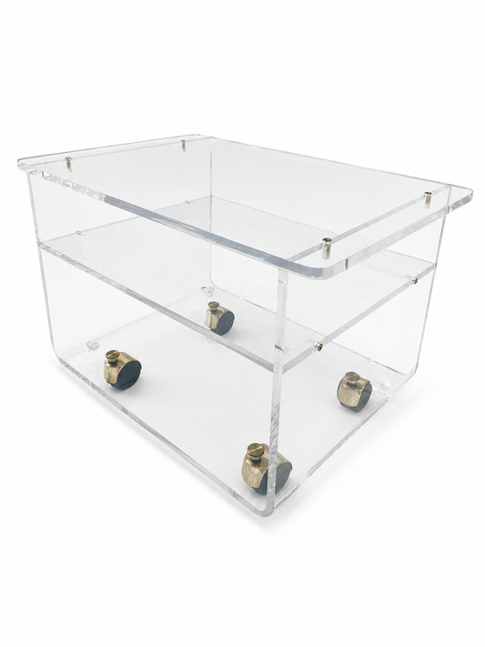 Vintage plexiglazen trolleytafel van Marais – Les Invisibles, jaren 70/80. Met orgineel document