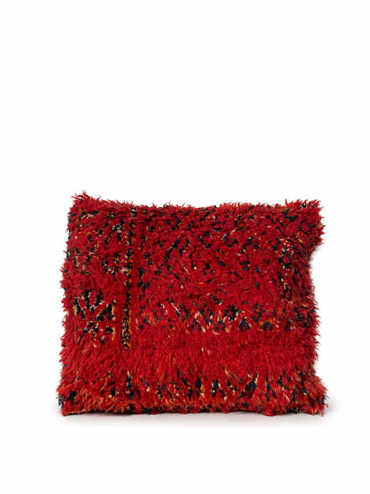 Handgemaakt rood Berber kussen met lange pool - 43x55